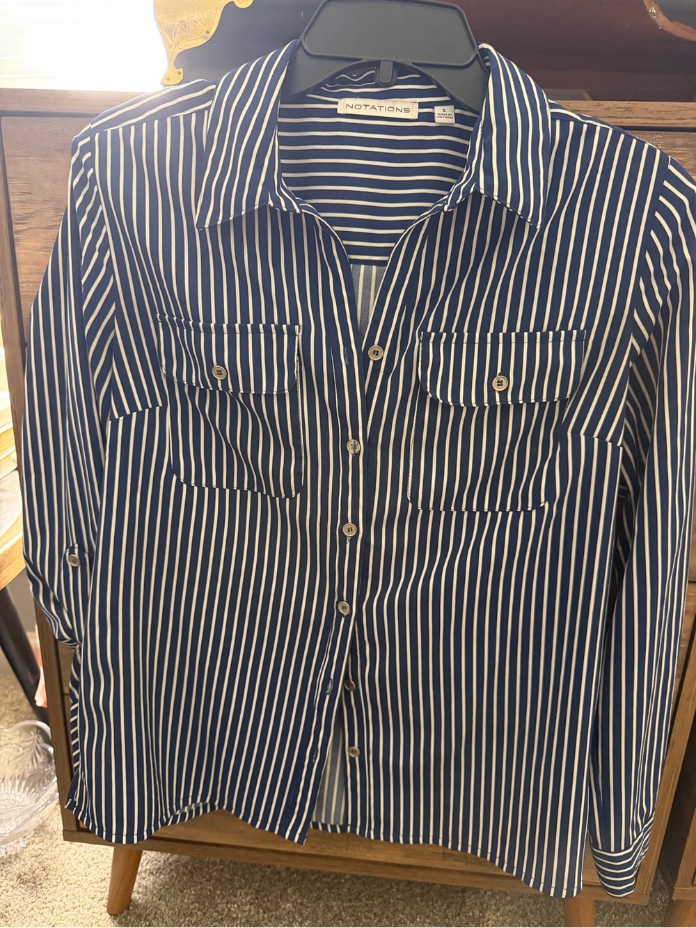 Button-down Navy and White Vertical Stripe Shirt Blouse
